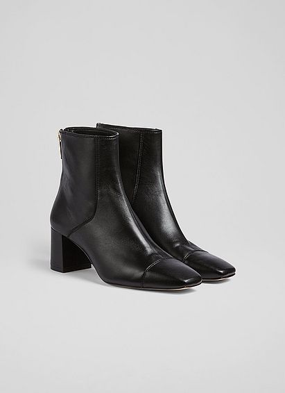 Maxine Black Leather Stitch-Detail Ankle Boots