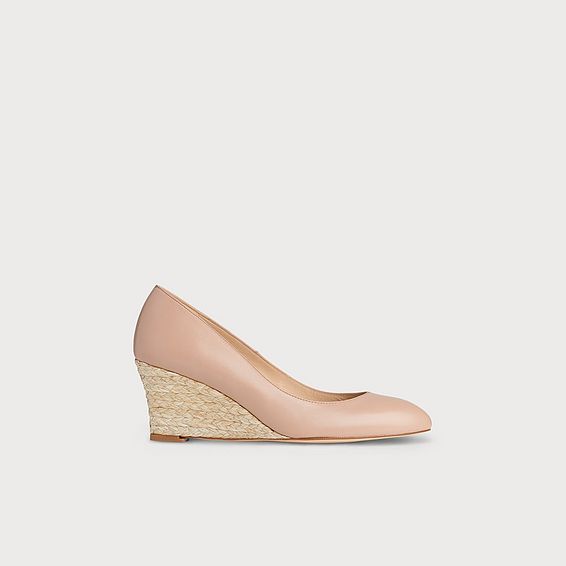 Eevi Beige Leather Espadrille Wedges