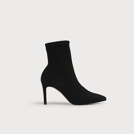 Allie Black Stretch Suede Ankle Boots