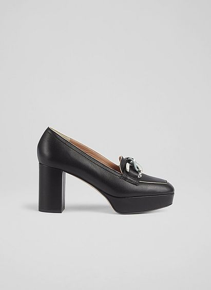 Kristina Black Leather Platform Courts