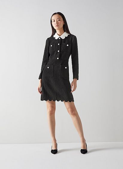 Venice Black Tweed Scallop Edge Dress