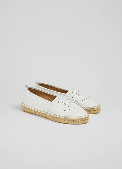 Alexa White Leather LKB Perforated Flat Espadrilles