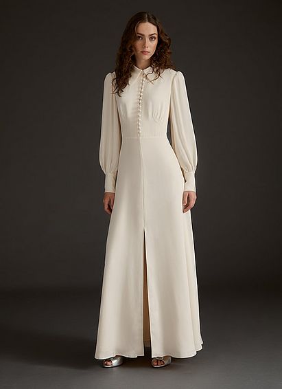 Harlow Ivory Satin Crepe Long Wedding Dress