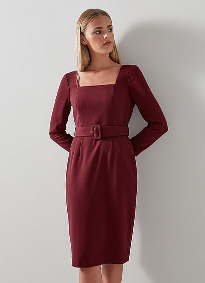 Carrington Red Recycled Polyester Blend Square Neck Dress
