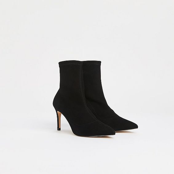 Allie Black Stretch Suede Ankle Boots