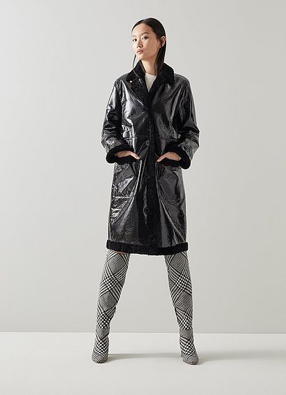 Alexandra Black High-Shine Sheepskin Coat