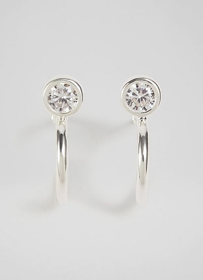 Everly Crystal Stud Silver Hoop Earrings