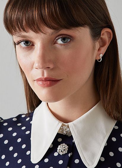 Everly Crystal Stud Silver Hoop Earrings