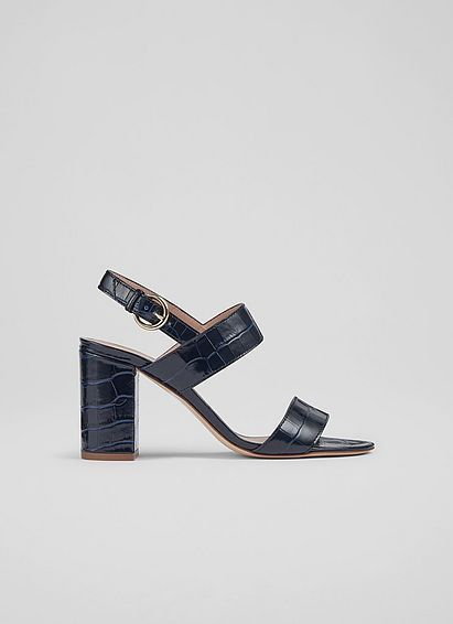 Raya Navy Croc-Effect Leather Sandals
