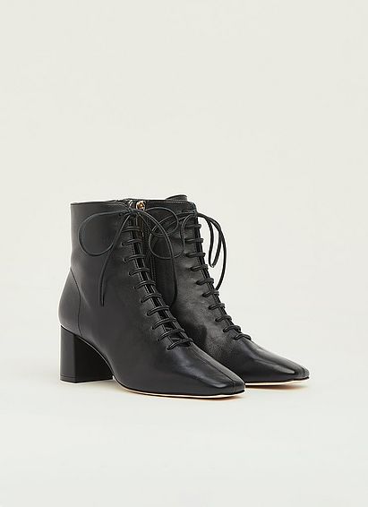 Arabella Black Leather Lace-Up Ankle Boots