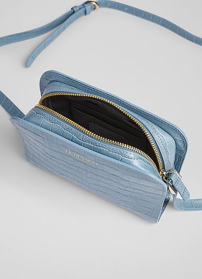 Marie Blue Croc-Effect Leather Crossbody Bag