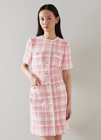 Valentina Pink and Cream Check Tweed Dress