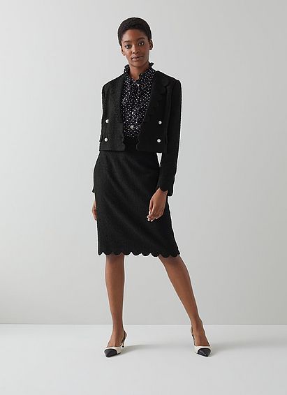 Venice Black Tweed Scallop Edge Cropped Jacket