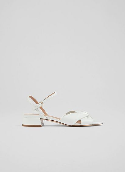 Lina White Leather Knotted Sandals