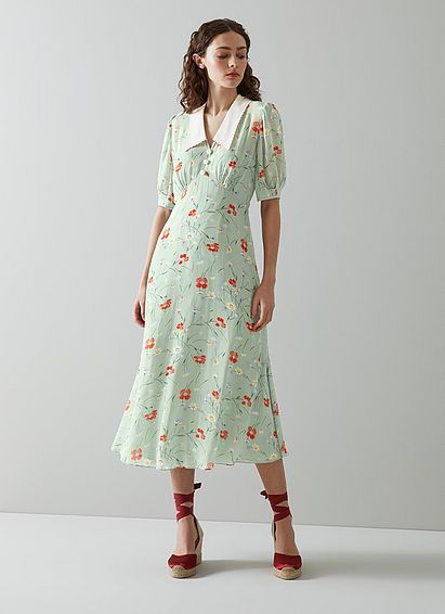 Beecham Mint Wild Poppy Print Midi Dress