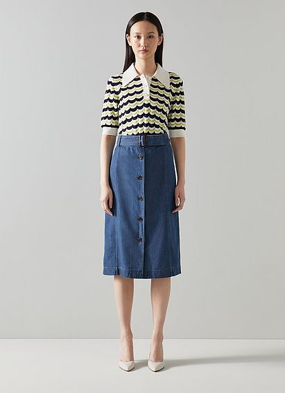 Oda Blue Denim Longline Skirt