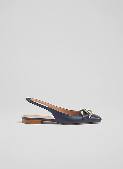 Carmen Navy Leather Slingback Flats