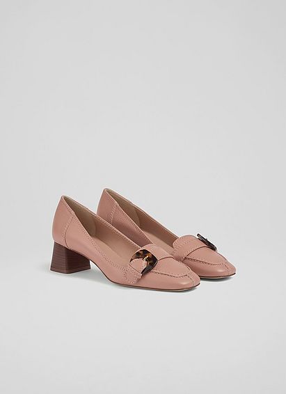 Felicia Pink Leather Heeled Loafers