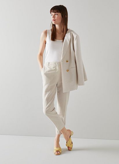 Mariner Cream Linen-Blend Cigarette Trousers