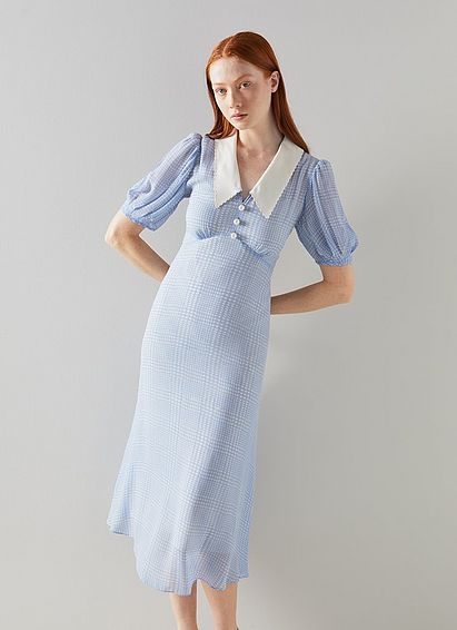 Beecham Blue and Cream Midi Dress