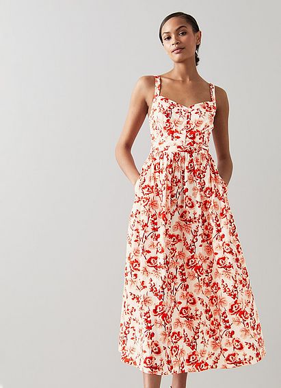 Marling White Cotton English Rose Print Sun Dress