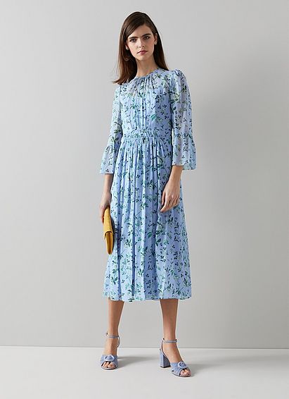 Coddington Blue Silk Apple Blossom Print Dress