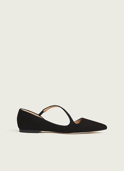 Pandora Black Suede Asymmetric Strap Flats