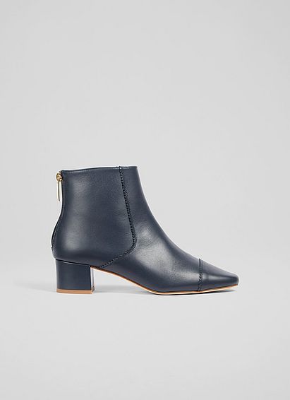 Lotta Navy Leather Toe Cap Ankle Boots