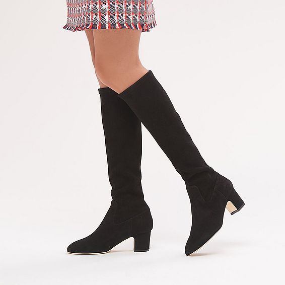 Kiran Black Suede Knee Boots