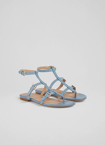 Leah Blue Croc-Effect Leather Gladiator Sandals