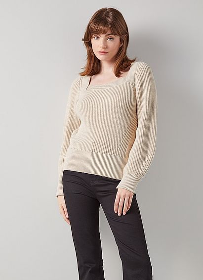 Agnes Beige Cotton-Blend Rib Knit Jumper