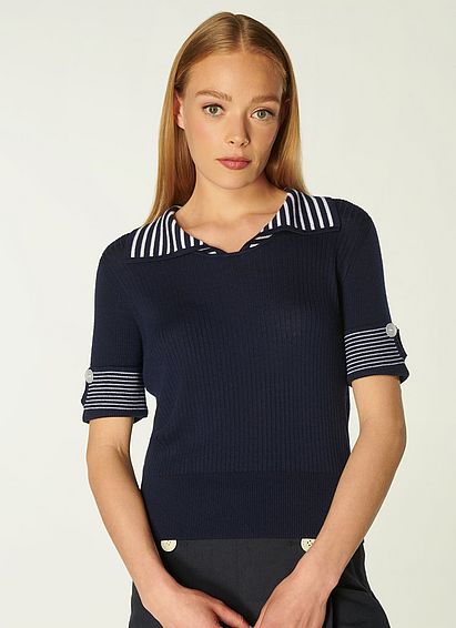 Bay Navy and Cream Stripe Cotton Knitted Top