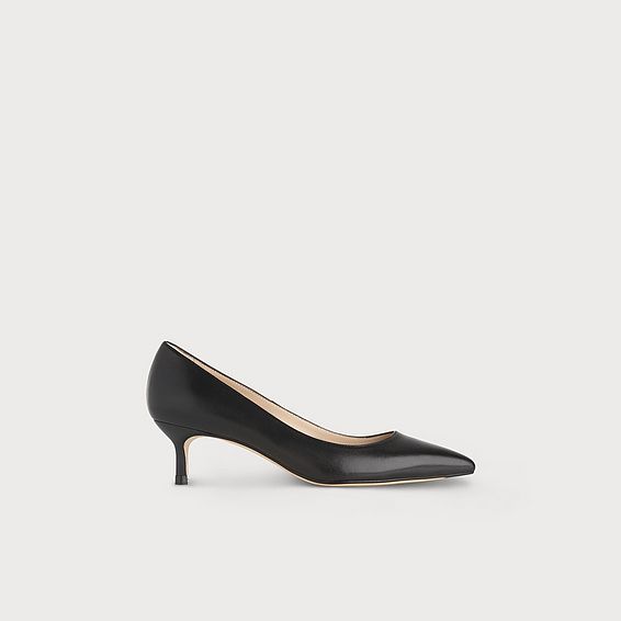 Audrey Black Leather Kitten Heel Courts