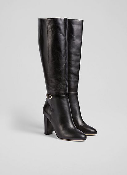 Morgan Black Leather Knee-High Boots