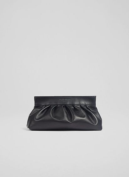 Small Abbie Black Leather Clutch Bag