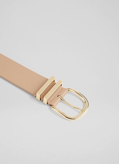Carley Beige Leather Metal Loop Belt