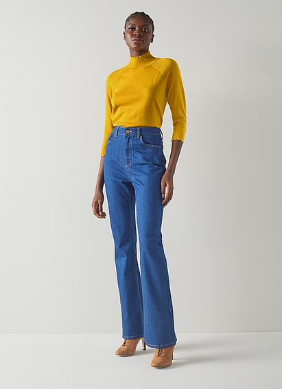 Betty Yellow Merino Wool Scallop Edge Jumper