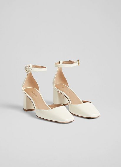 Darling Cream Patent Leather Pearl Buckle D'orsay Courts