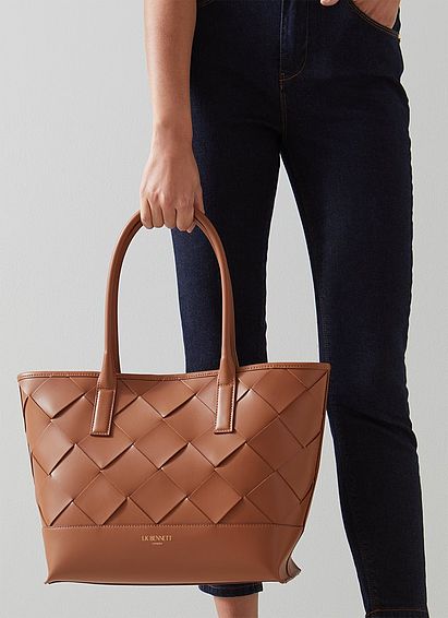 Harper Tan Woven Leather Tote Bag