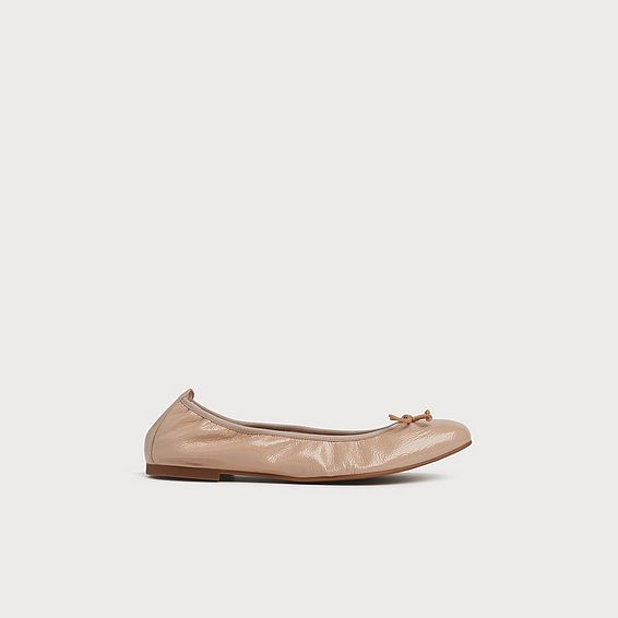 Trilly Beige Crinkled Patent Ballet Pumps