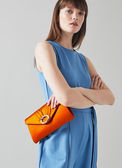 Serena Orange Satin Clutch