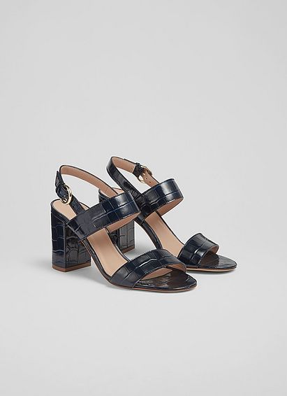 Raya Navy Croc-Effect Leather Sandals