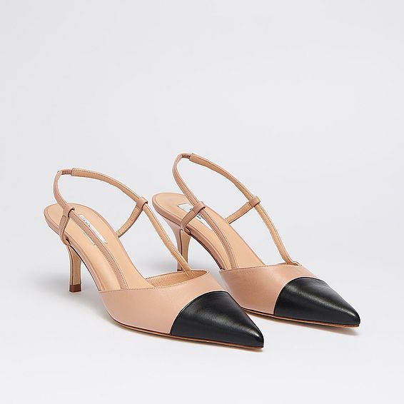 Hally Beige and Black Leather Slingbacks