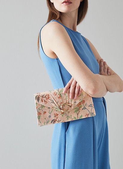 Serena Pink Apple Blossom Print Clutch