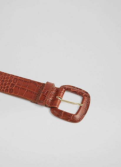 Mica Tan Croc-Effect Leather Wide Belt