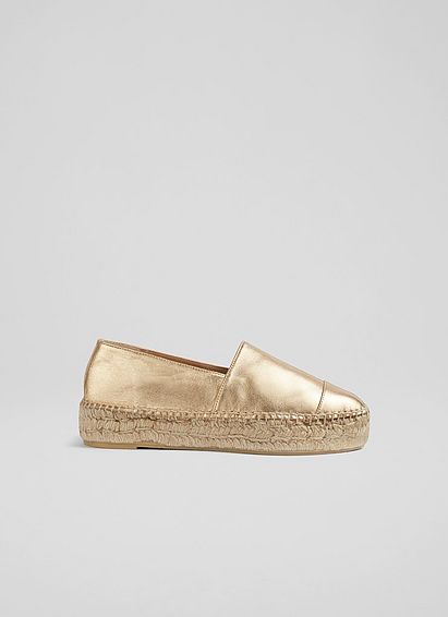 Talia Gold Leather Flatform Espadrilles