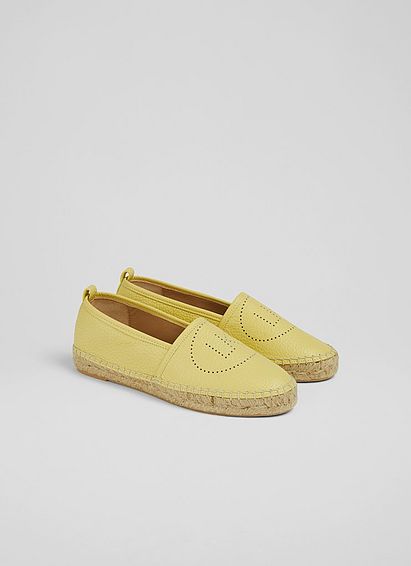 Alexa Lemon Leather LKB Perforated Flat Espadrilles