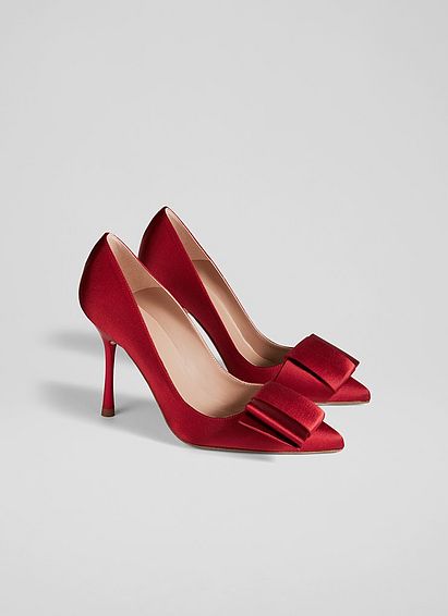Agathe Red Satin Bow-Front Pointed Toe Courts