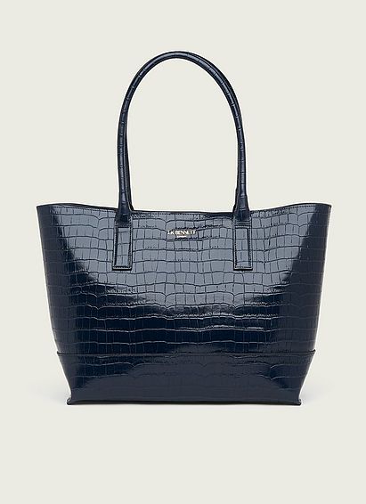Lacey Navy Croc-Effect Leather Tote Bag