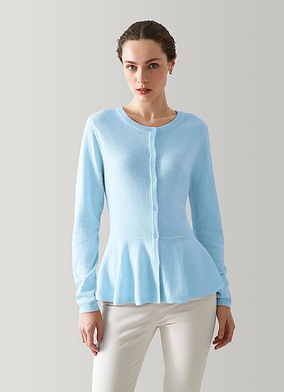 Valerie Blue Wool-Cotton Peplum Cardigan